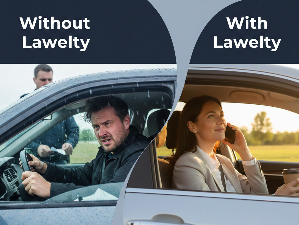 Stress without Lawelty services and calm with Lawelty services comparison